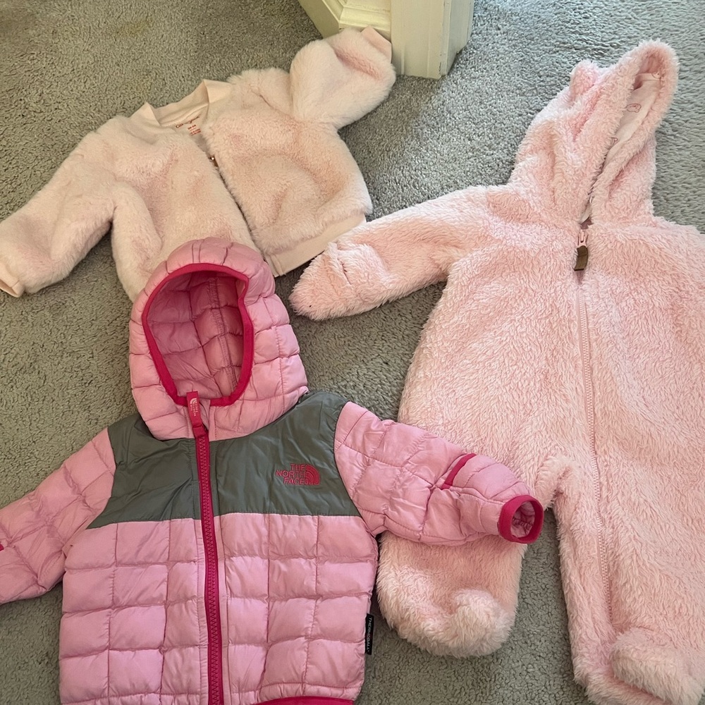 The North Face Pink and Gray Baby Outerwear Set